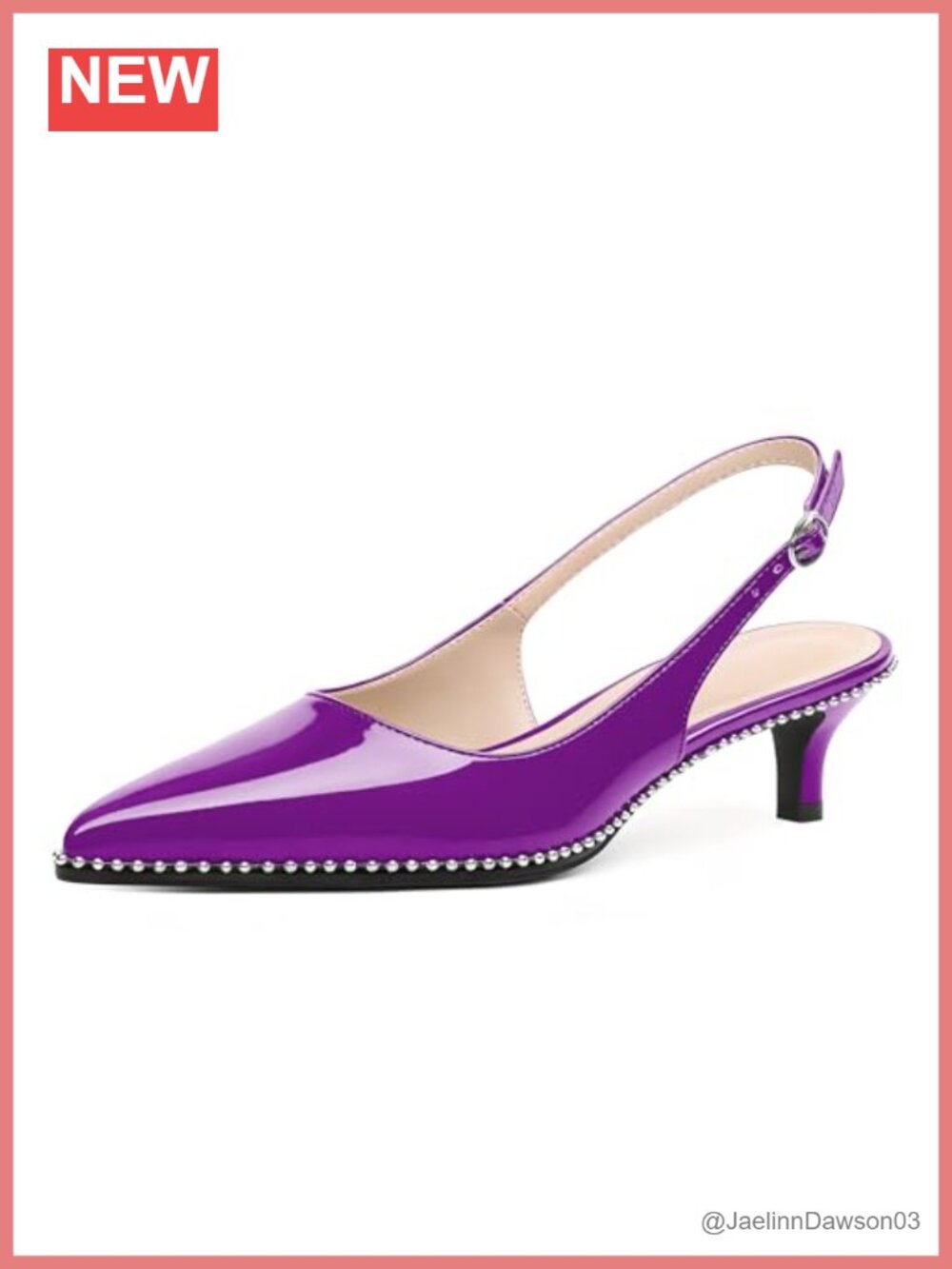 Slingback Kitten Heels Pointed Toe Beaded Pump Dress Shoes Low Heel Ankle Strap